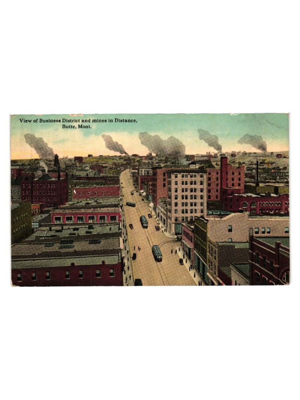 View Business District Mines Distance Butte Montana Postcard 1913 One Cent Stamp